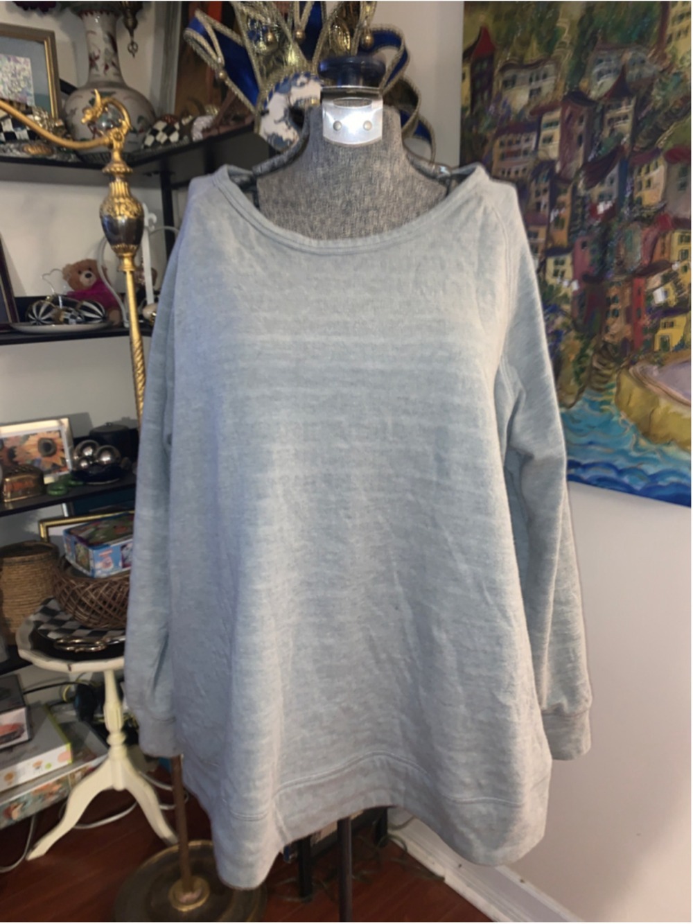 Women's Joe Fresh Striped Sweatshirt Grey White Size 1X